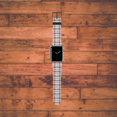 Plaid White and Scarlet Apple Watch Band