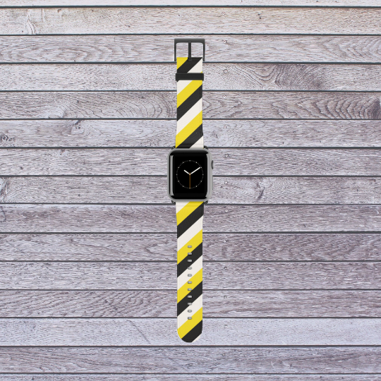 Black, Yellow and White Stripes Apple Watch Band