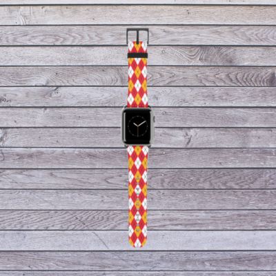 Red and Gold Argyle Apple Watch Band