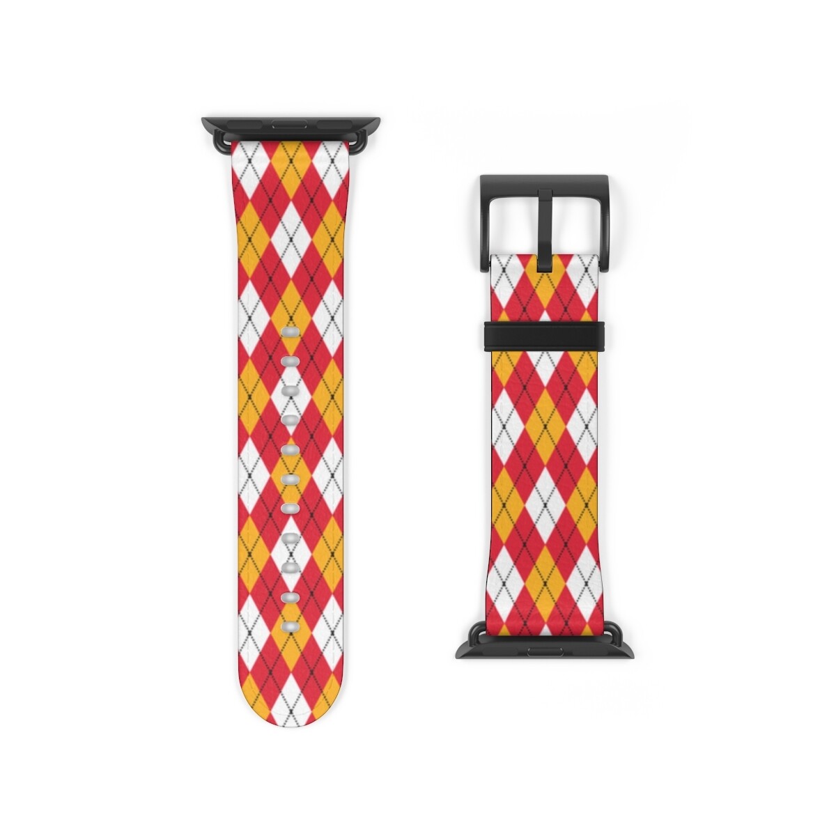 Red and Gold Argyle Apple Watch Band