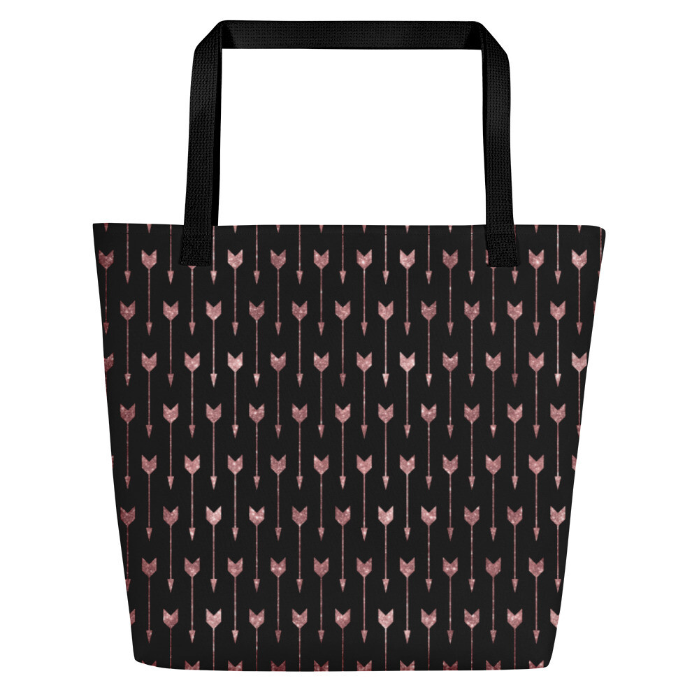 Black with Rose Gold Arrows Beach Bag