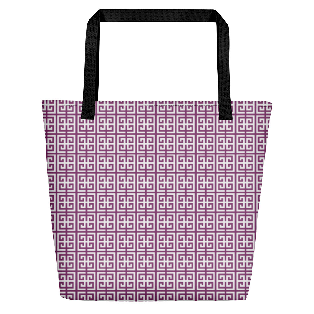 Purple Greek Key Beach Bag