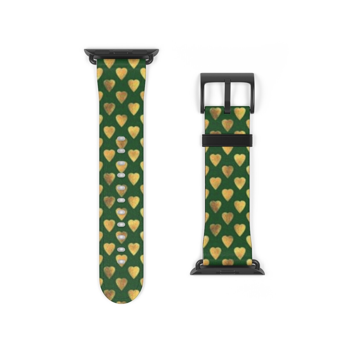 Green with Gold Hearts Apple Watch Band
