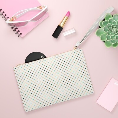 White with Green and Gold Pin Dots Clutch Bag