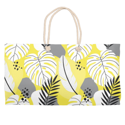Abstract White Leaves with Yellow Background Weekender Bag