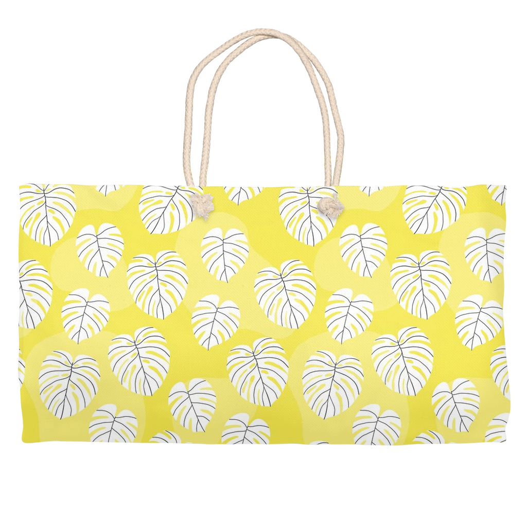 White Leaves with Yellow Background Weekender Bag