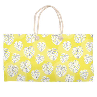 White Leaves with Yellow Background Weekender Bag