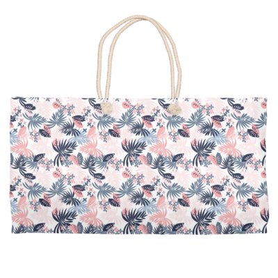 Pink and Blue Leaves with White Background Weekender Bag