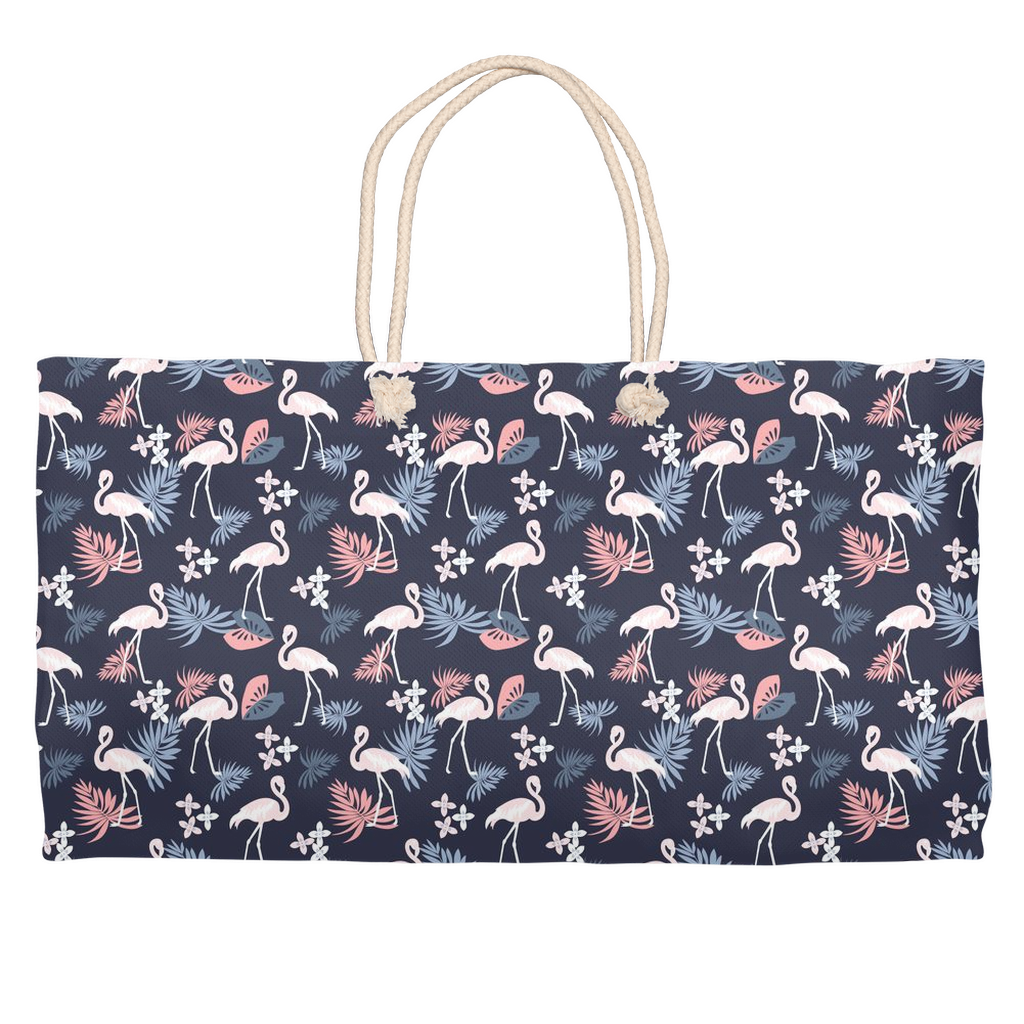 Flamingos with Blue Leaves with Navy Background Weekender Bag
