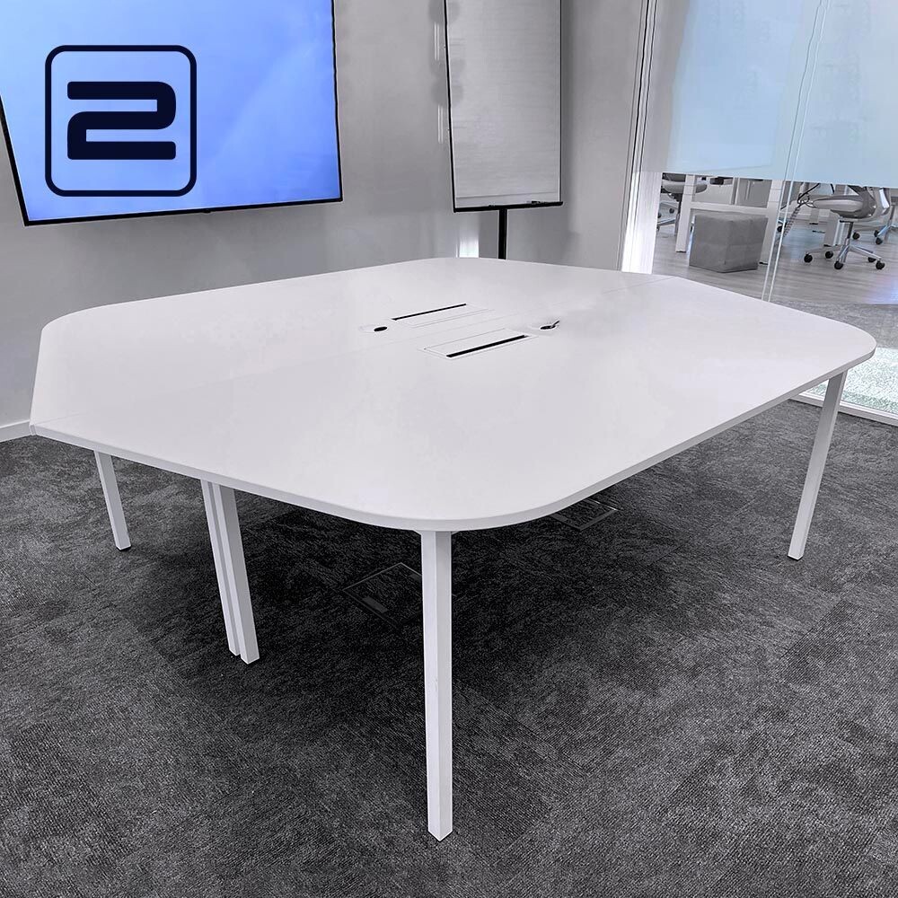 NN Vergadertafel 2 delig B225xD180xH72 - Wit melamine / Wit Metaal Vierpoot