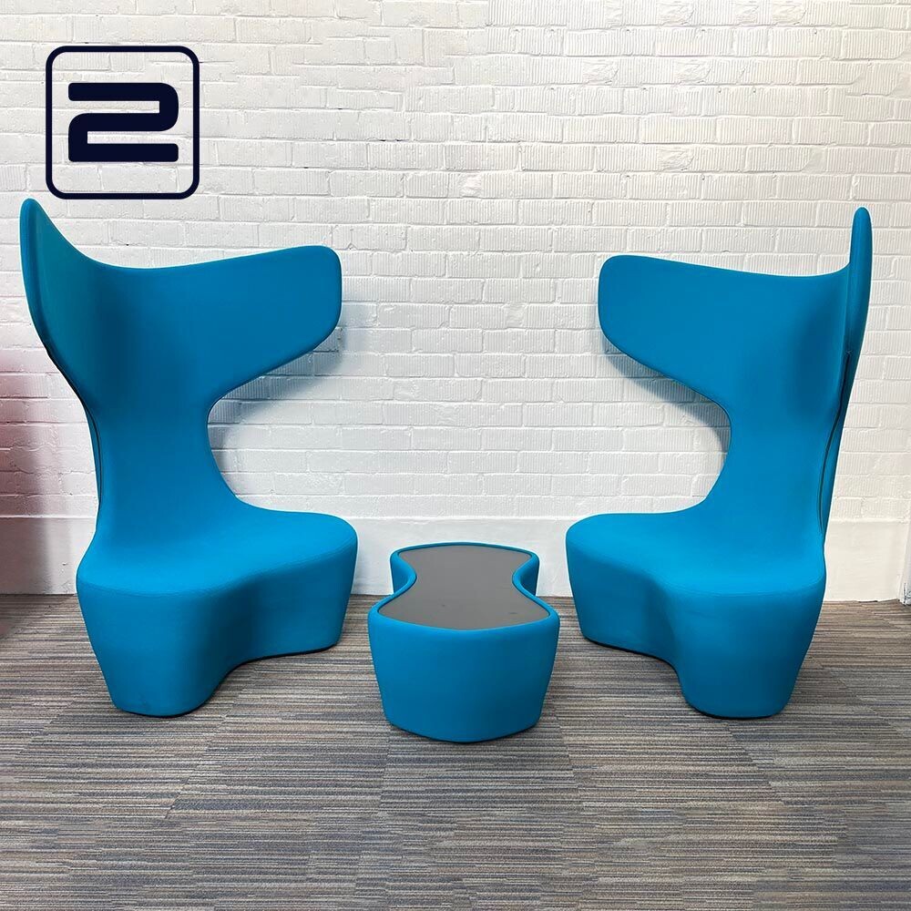 HAWORTH Cappellini Lounge set 2 fauteuils + tafel - Blauw Textiel