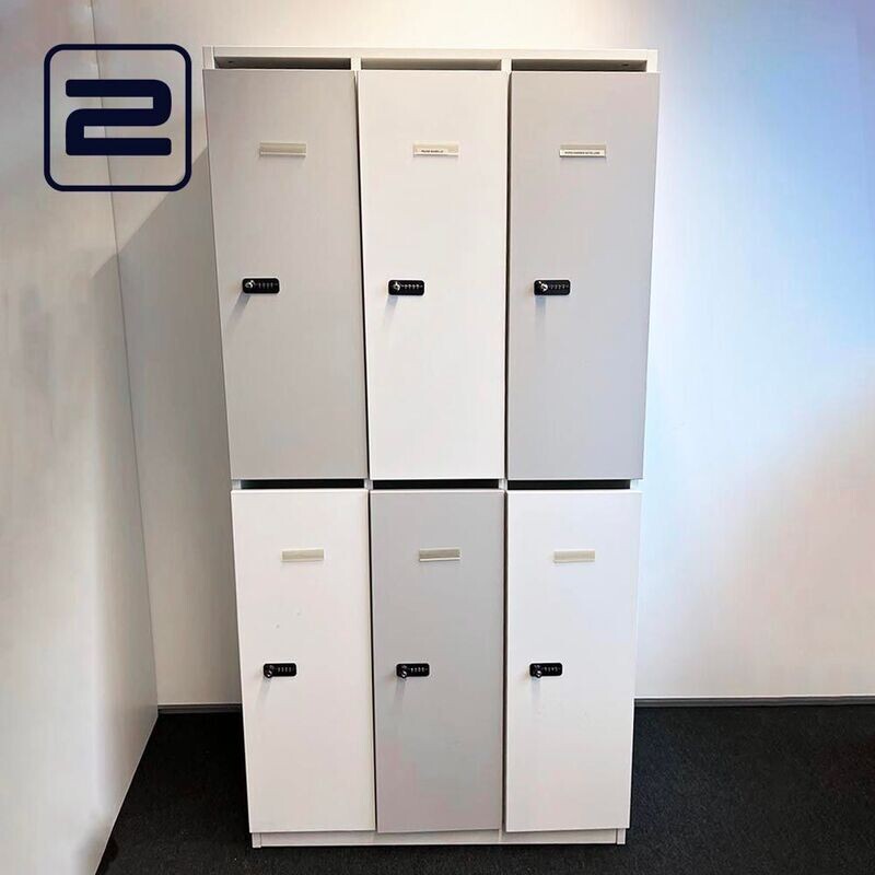 LEHMANN Lockers 3 Mod Breed 6 delig H193xB100xD56 - Wit / Lichtbruin Melamine