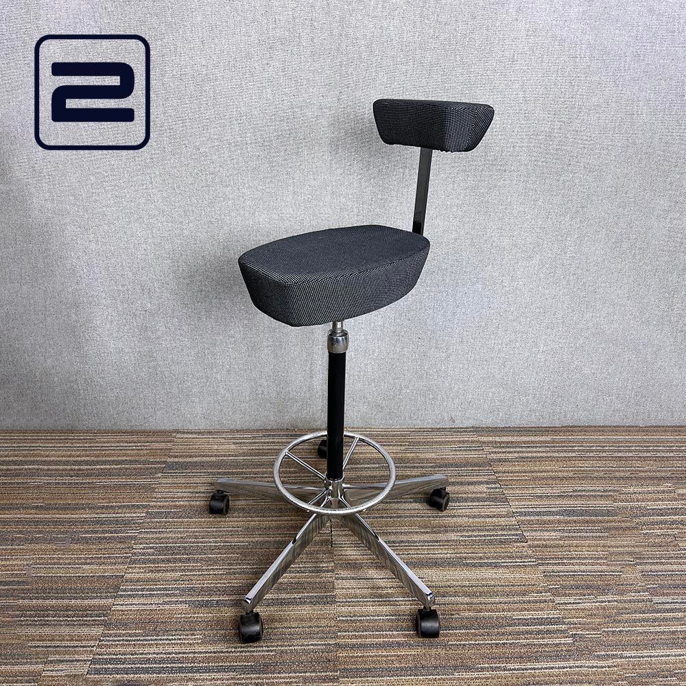 VITRA Nelson Perch Stool Kruk - Antraciet Stof / Chrome Voetkr mt wielen