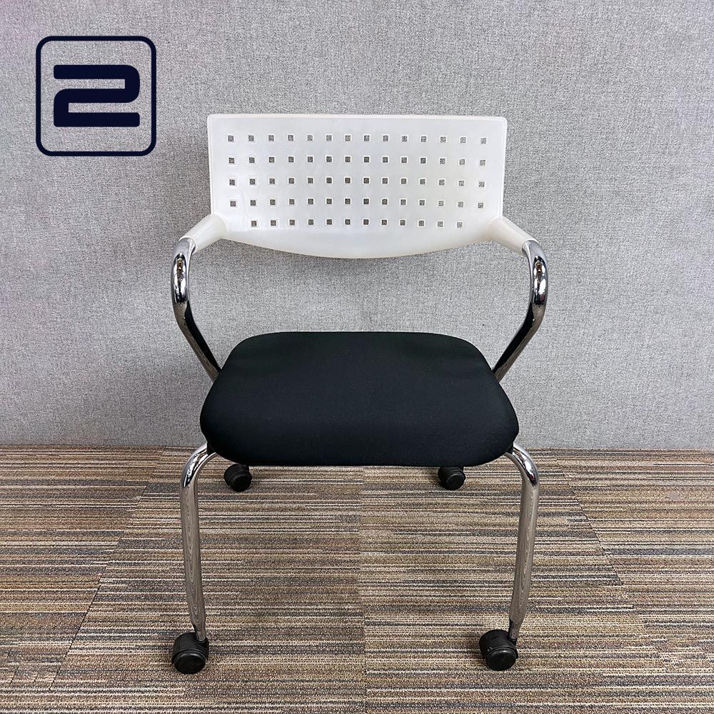 VITRA Visaroll Bezoekersstoel Stapelbaar Stapelbaar en Verrijdbaar - Wit / Zwart Kunststof / Textiel / Chrome Vierpoot met Wielen