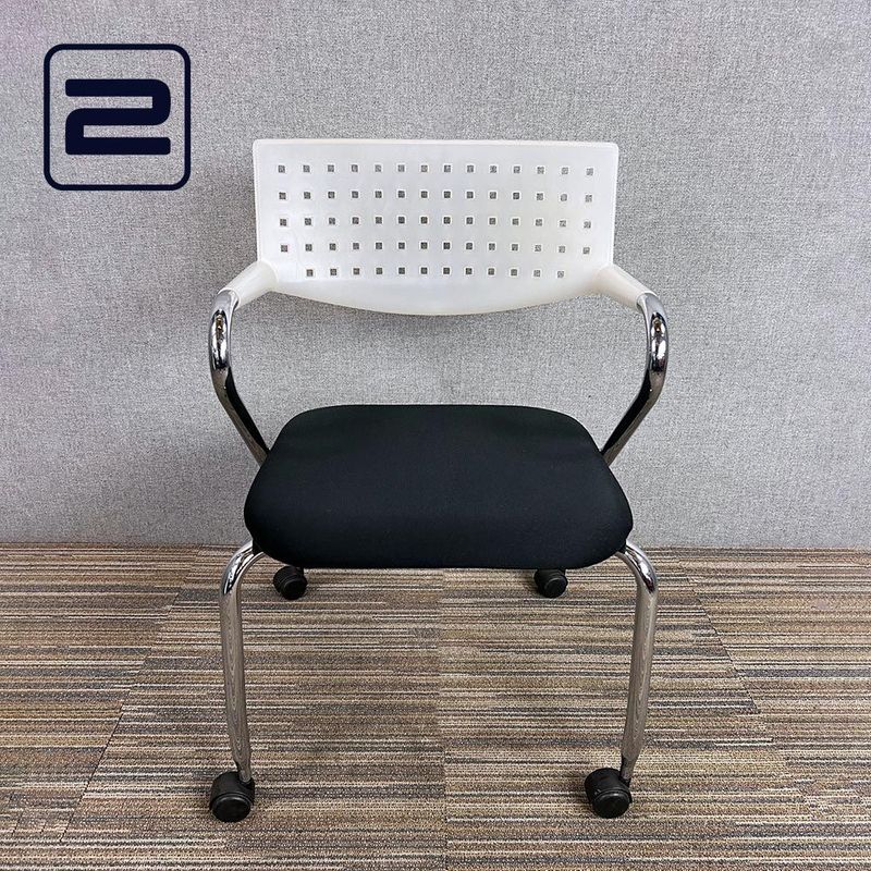 VITRA Visaroll Bezoekersstoel Stapelbaar Stapelbaar en Verrijdbaar - Wit / Zwart Kunststof / Textiel / Chrome Vierpoot met Wielen
