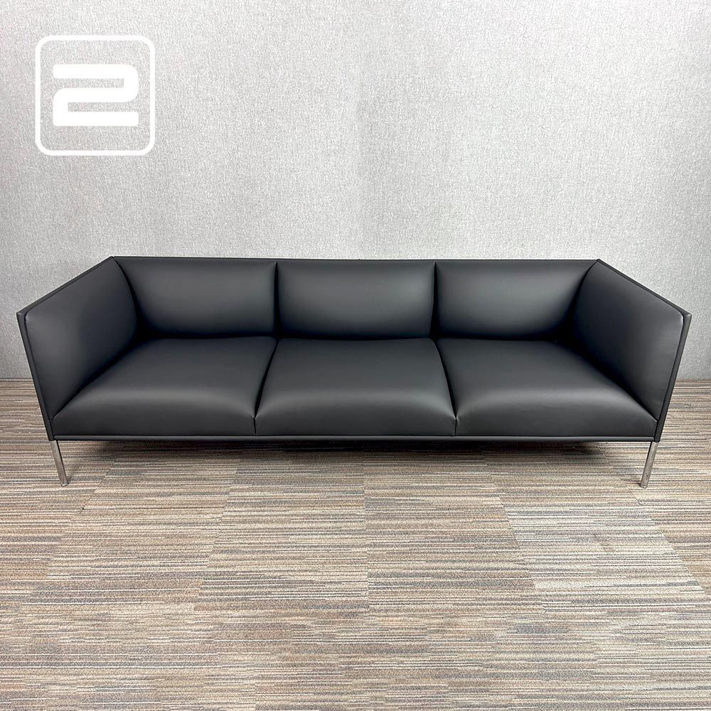 DEBERENN City sofa Zetel 3-zit B225xD74xH70 - Zwart Leder / Chrome