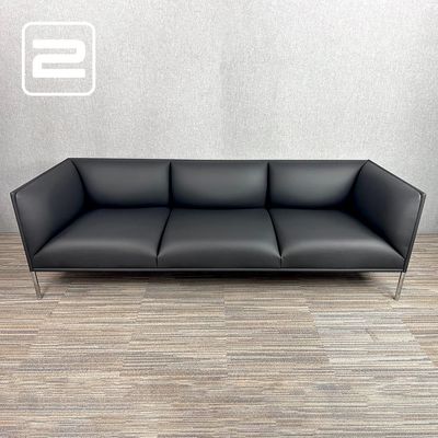DEBERENN City sofa Zetel 3-zit B225xD74xH70 - Zwart Leder / Chrome