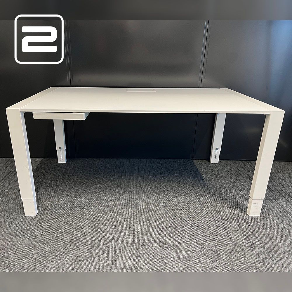 AHREND Bureau B140xD80xH65-85 - Wit Melamine / Beige Metaal