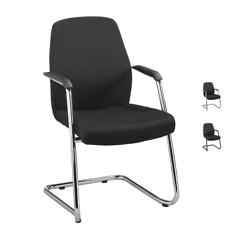 Elan Vergaderstoel Hoge rug, Stapelbaar - Zwart Stof / Zwart of Chrome Cantilever