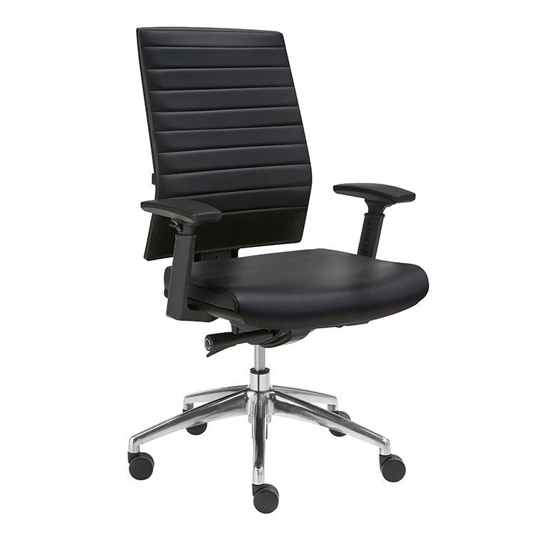 6 Serie Leatherlook Bureaustoel - Zwart Kunstleder / Alu Voetkr mt wielen