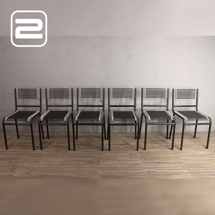 Set van 6x René Sandow Design Stoel vierkant - Zwart Metaal / Zwart Vierpoot