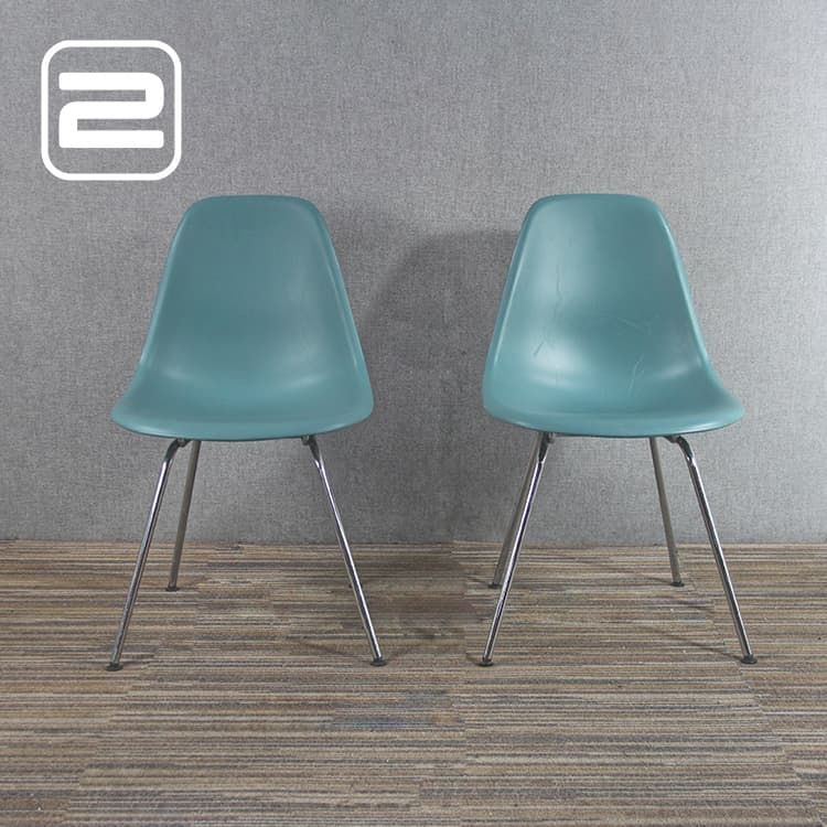 Set van 2x VITRA DSX Design Stoel - Turquoise Kunststof / Chrome Vierpoot
