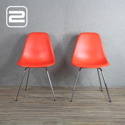 Set van 2x VITRA DSX Bezoekersstoel - Rood Kunststof / Chrome Vierpoot