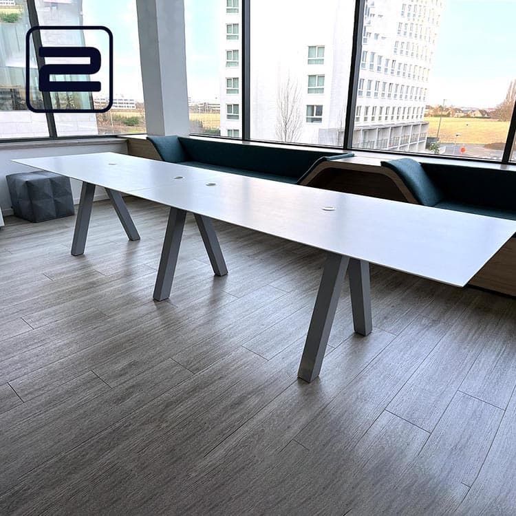 VICCARBE Trestle Table Vergadertafel 2-delig B360xD90xH74 - Wit MDF / Grijs Metaal V-poot