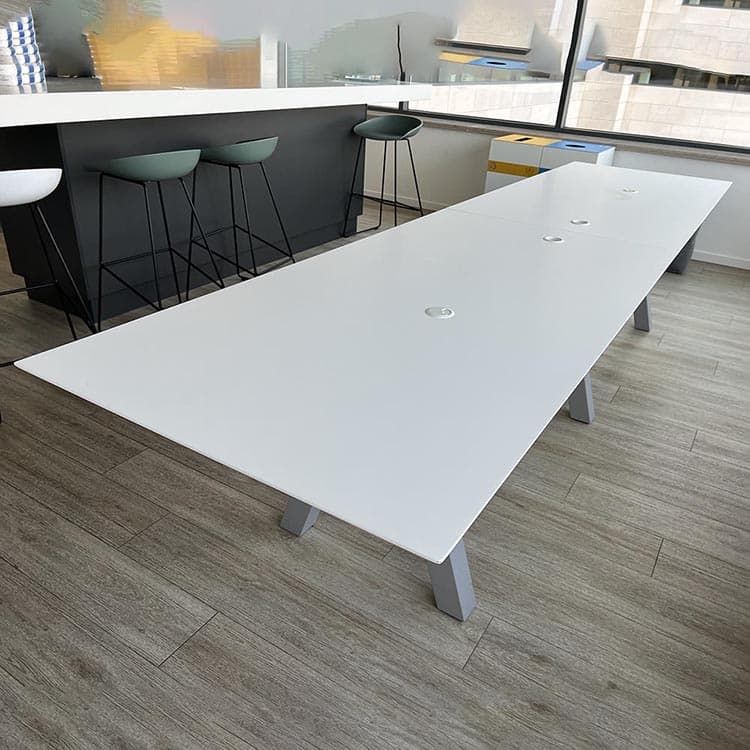 VICCARBE Trestle Table Vergadertafel 2-delig B360xD90xH74 - Wit MDF / Grijs Metaal V-poot