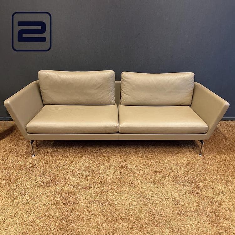 VITRA Suita Zetel 3-zit Design by Antonio Citterio B230xD85xH67 - Camel Leder 'premium F' / Gepolijst Alu