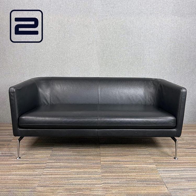 VITRA Suita Club Zetel 2-zit B160xD60xH70 - Zwart Leder / Chrome Vierpoot