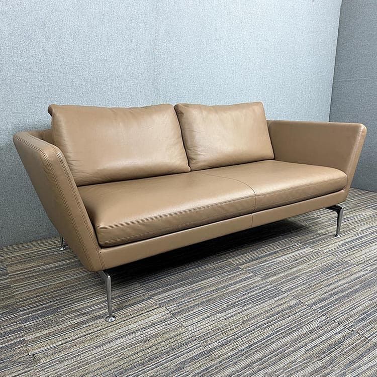 VITRA Suita Zetel 2-zit Design by Antonio Citterio B230xD85xH67 - Camel Leder 'premium F' / Gepolijst Alu