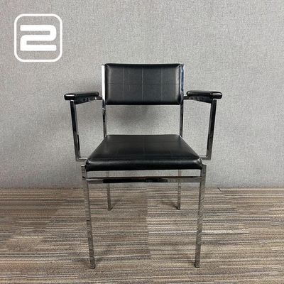 NN Ontvangststoel met armsteunen - Zwart Leder / Chrome Vierpoot
