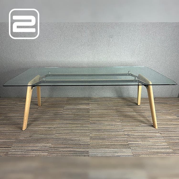 SCRIVANIA Liam Vergadertafel B220xD100xH75 - Transparant Glas / Eiken / chrome Vierpoot