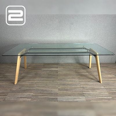 SCRIVANIA Liam Vergadertafel B220xD100xH75 - Transparant Glas / Eiken / chrome Vierpoot