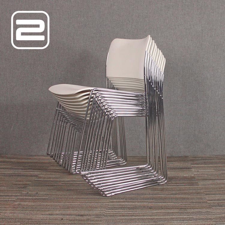 Set van 10x HOWE 40-4 Kantinestoel Stapelbaar - Wit Kunststof / Chrome slede