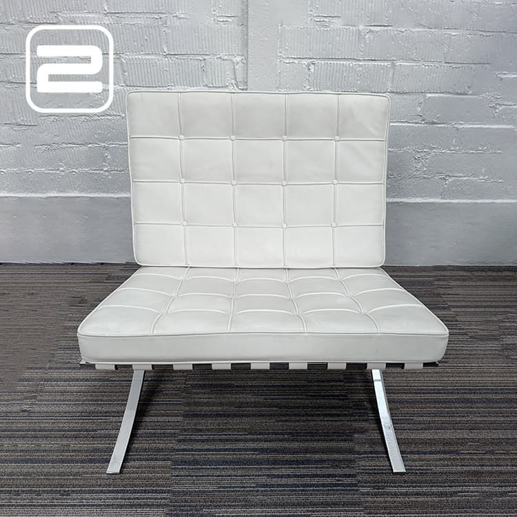KNOLL Barcelona Chair Lounge Zetel MIES VAN DER ROHE - Wit Leder / Chrome Vierpoot