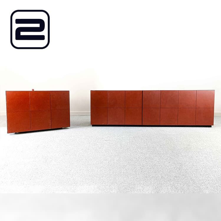POLTRONA FRAU C.E.O Cube Cupboard Lage Draaideurkast H64xB210xD60 - Bruin leer / Zwart