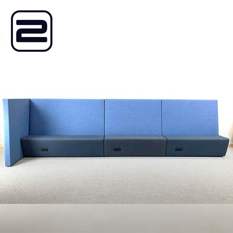 DRISAG Treinbank B471xD110xH132 - Donkergrijs / Blauw Stof / Zwart Plastiek