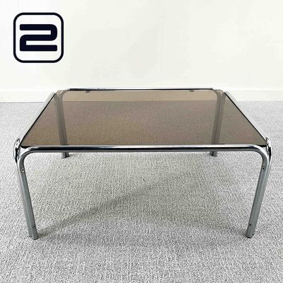 NN Salontafel B88xD67xH39 - Doorzichtig bruin Glas / Chrome Vierpoot