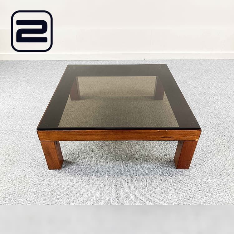 NN Salontafel B89, 5xD89, 5xH34, 5 - Doorzichtig bruin Glas / Hout Vierpoot