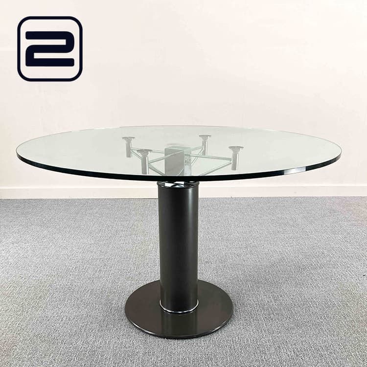Ronde tafel Italiaanse design B120xD120xH74 - Doorzichtig Glas / Donkergrijs Metalen / Chrome Centrale poot
