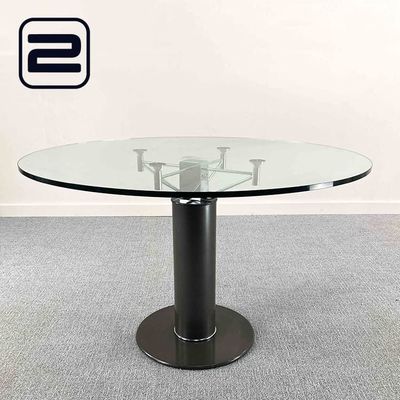 Ronde tafel Italiaanse design B120xD120xH74 - Doorzichtig Glas / Donkergrijs Metalen / Chrome Centrale poot