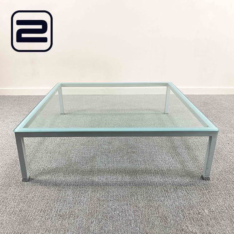 NN Salontafel B120xD120xH36 - Doorzichtig Glas / Lichtgrijs Vierpoot