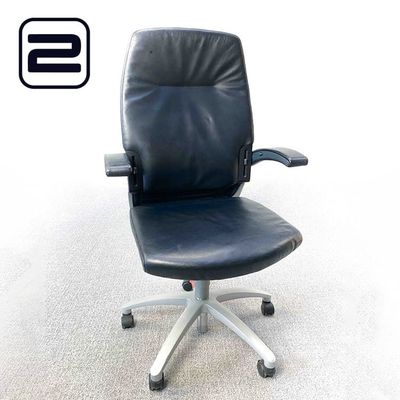 DRABERT Cambio Bureaustoel - Zwart Leder / Grijs Metaal Voetkr mt wielen