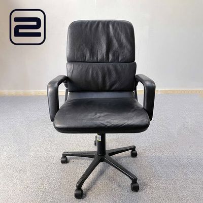 AHREND Cirkel Bureaustoel - Zwart Leer / Zwart Metaal Voetkr mt wielen