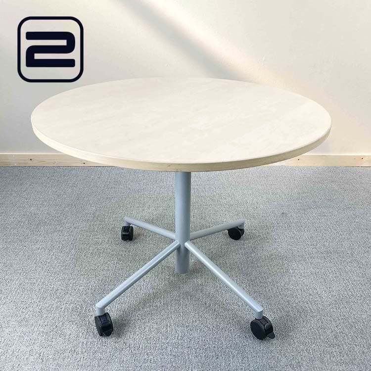 NN Kantinetafel B100xD100xH79, 5 - Licht Hout / Grijs Metaal Centrale Poot