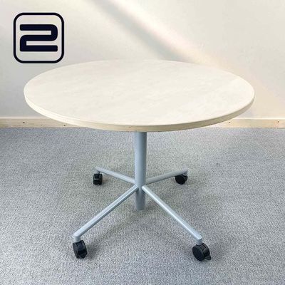 NN Kantinetafel B100xD100xH79, 5 - Licht Hout / Grijs Metaal Centrale Poot
