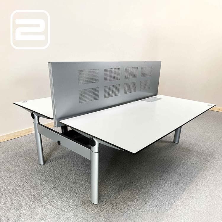 AHREND Dubbele Workbench B180xD170xH66 tot 90 - Wit Trespa / Grijs Metaal H-poot