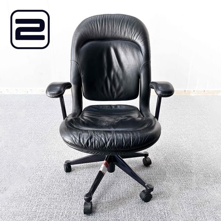 HERMAN MILLER Equa executive Directiestoel - Zwart Leer / Donkerpaars Metaal Voetkr mt wielen